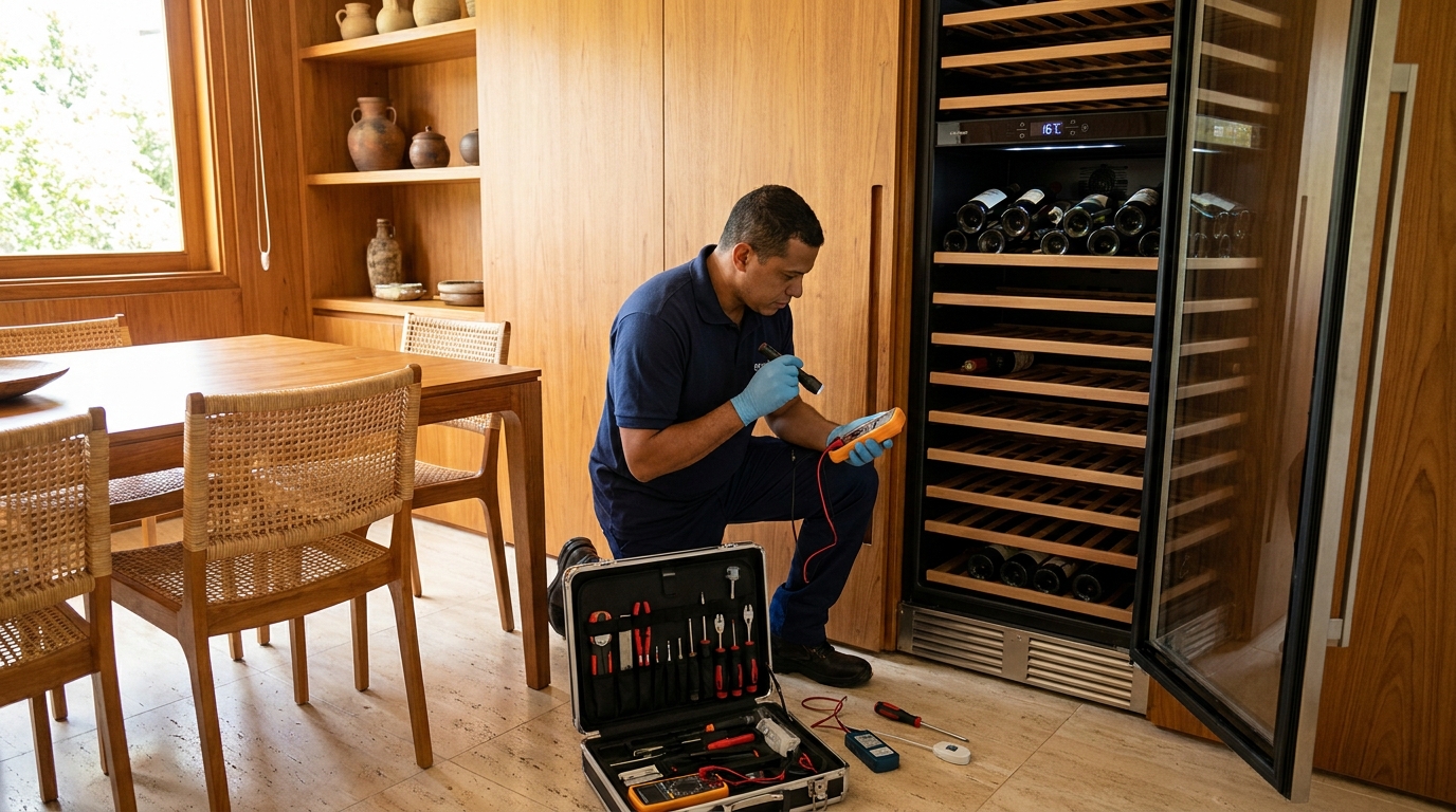 Substituição de termostato em adega climatizada em visita técnica em Bauru‑SP